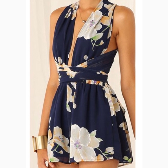 Pants - Floral Bandage Wrap Romper